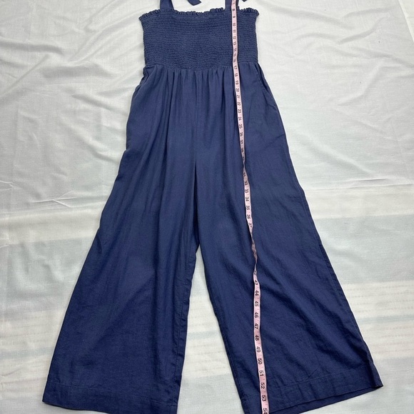 Susina size Small Blue Linen Blend Smocked Jumpsuit - Picture 12 of 15